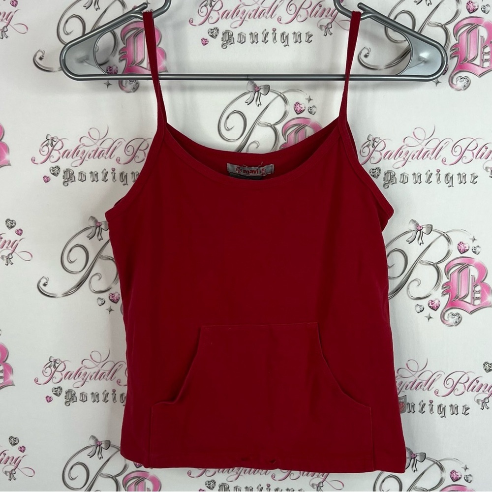 Mavi tank top kangaroo pocket Red Camisole with Spaghetti Straps y2k 2000s